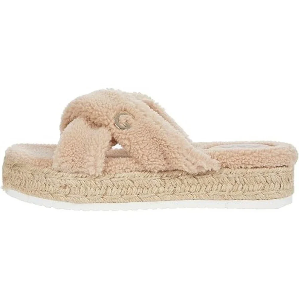 GBG Los Angeles Daphne Sandals Women's US 8 Beige Faux Fur Espadrille JOBB1411
